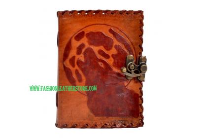 Handmade embossed moon wolf diary leather journal notebook